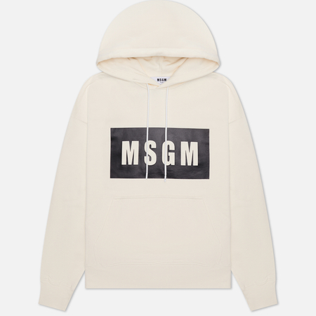 фото Мужская толстовка msgm box maxilogo unbrushed hoodie, цвет бежевый, размер s