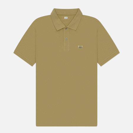 Мужское поло C.P. Company Stretch Piquet Ribbed Collar, цвет оливковый