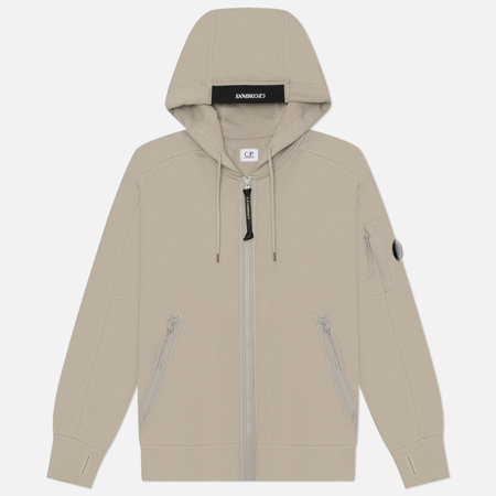 Мужская толстовка C.P. Company Dioganal Raised Fleece Lens Full-Zip Hoodie, цвет серый, размер L