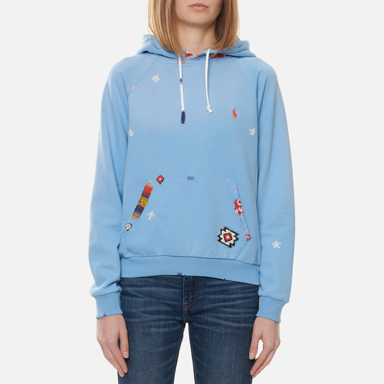 Женская толстовка Polo Ralph Lauren Patchwork Loopback Fleece Hoodie Carolina Blue