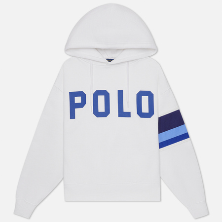 Женская толстовка Polo Ralph Lauren Striped-Trim Lightweight Seasonal Fleece Hoodie цвет белый размер XS 6850₽