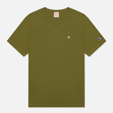 Мужская футболка Champion Reverse Weave Logo Chest & Sleeve Crew Neck, цвет зелёный, размер S