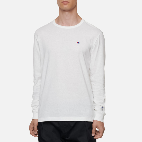 Мужской лонгслив Champion Reverse Weave Small Logo Chest And Sleeve Crew Neck White