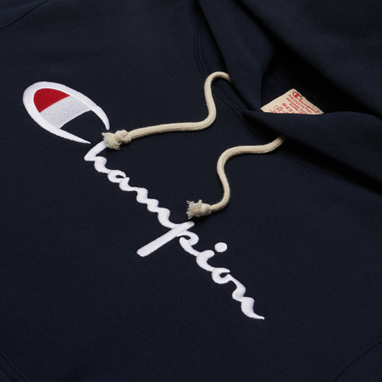 Мужская толстовка Champion Reverse Weave Big Script Hoodie New Navy