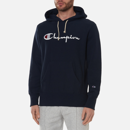 Мужская толстовка Champion Reverse Weave Big Script Hoodie New Navy