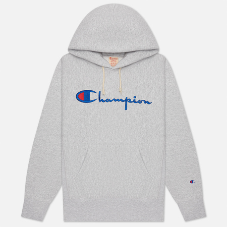 Мужская толстовка Champion Reverse Weave Big Script Hoodie, цвет серый, размер L