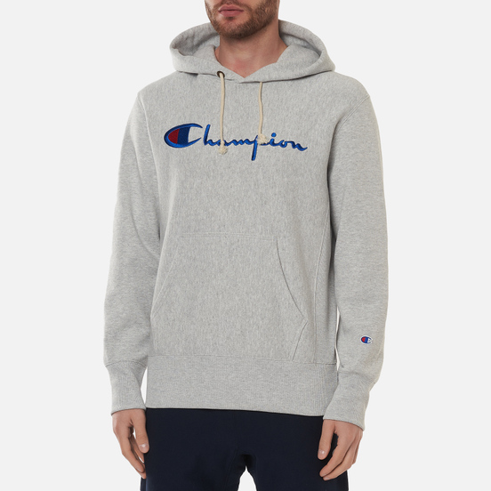 Мужская толстовка Champion Reverse Weave Big Script Hoodie Light Grey