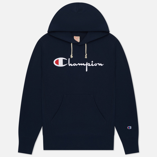 Мужская толстовка Champion Reverse Weave Big Script Chest & Logo Sleeve Hooded Navy