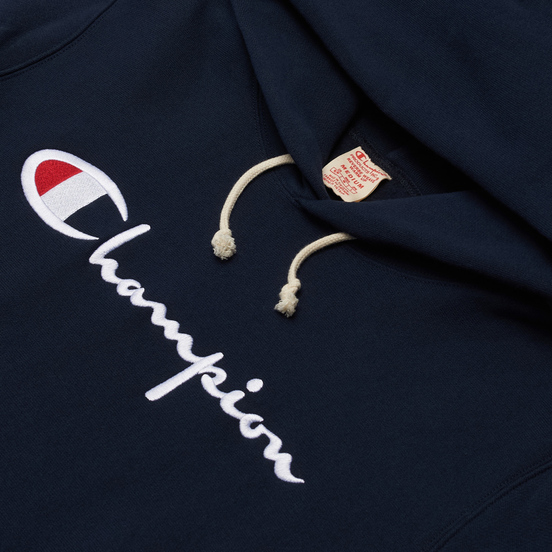 Мужская толстовка Champion Reverse Weave Big Script Chest & Logo Sleeve Hooded Navy