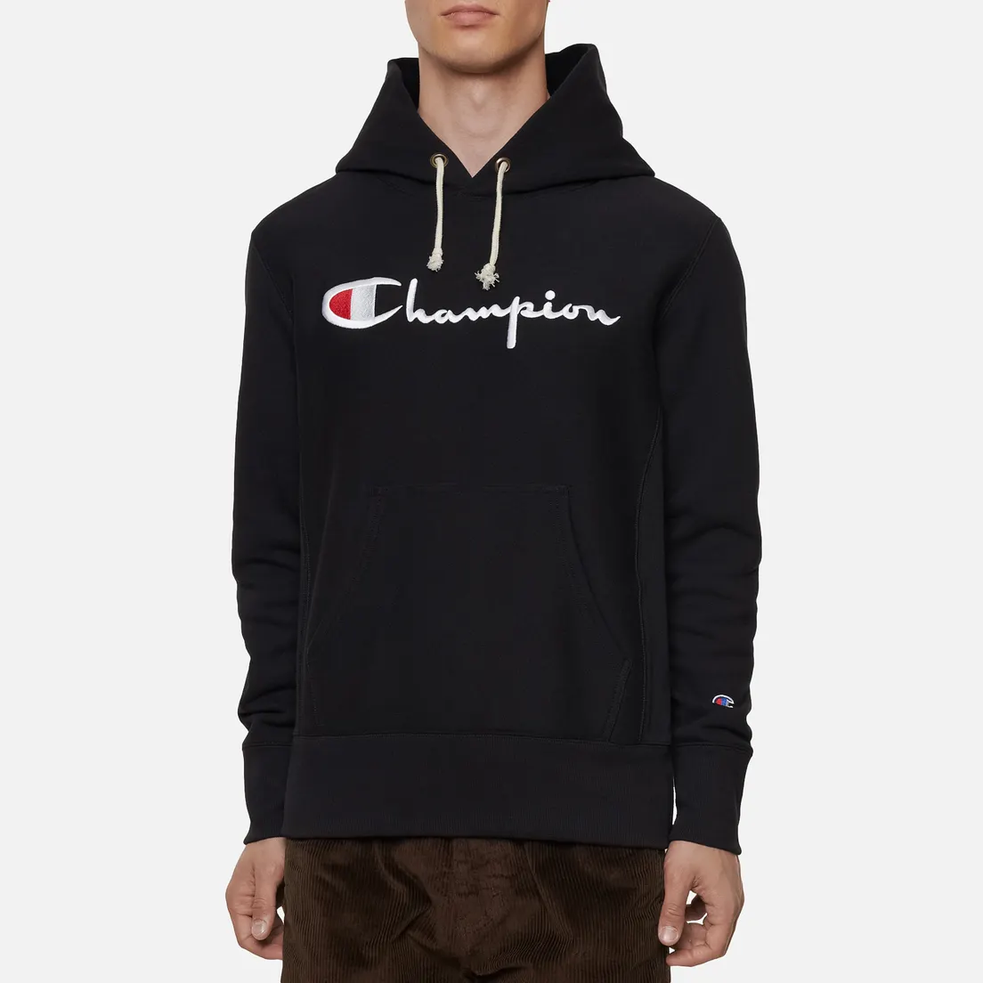 Champion Reverse Weave Мужская толстовка Big Script Chest & Logo Sleeve Hooded
