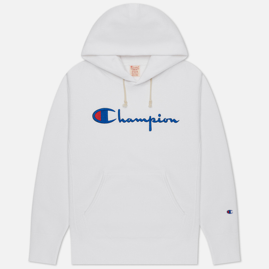 Мужская толстовка Champion Reverse Weave Big Script Chest & Logo Sleeve Hooded White