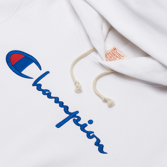 Мужская толстовка Champion Reverse Weave Big Script Chest & Logo Sleeve Hooded White