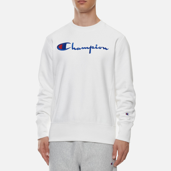 Мужская толстовка Champion Reverse Weave Script Logo Chest And C Logo Sleeve White