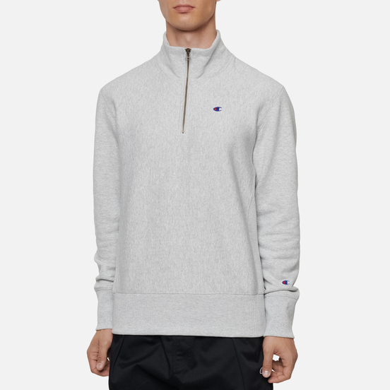 Мужская толстовка Champion Reverse Weave Small Logo Chest And Sleeve Half Zip Light Grey