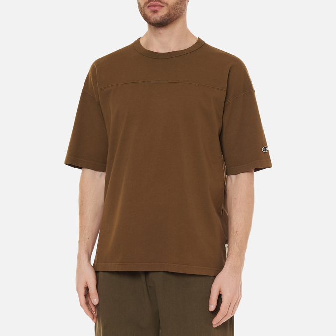 Мужская футболка Champion Reverse Weave, цвет оливковый, размер S 215994-MS549 Organic Cotton Crew Neck Custom Fit - фото 4