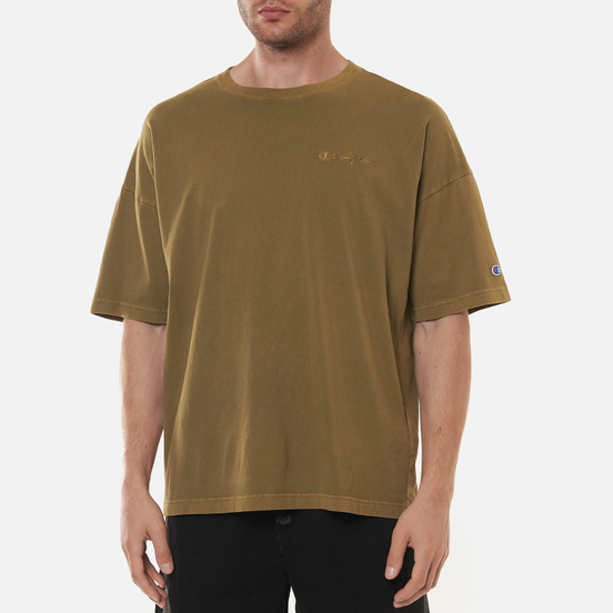 Мужская футболка Champion Reverse Weave Script Logo Drop Shoulder Olive Green