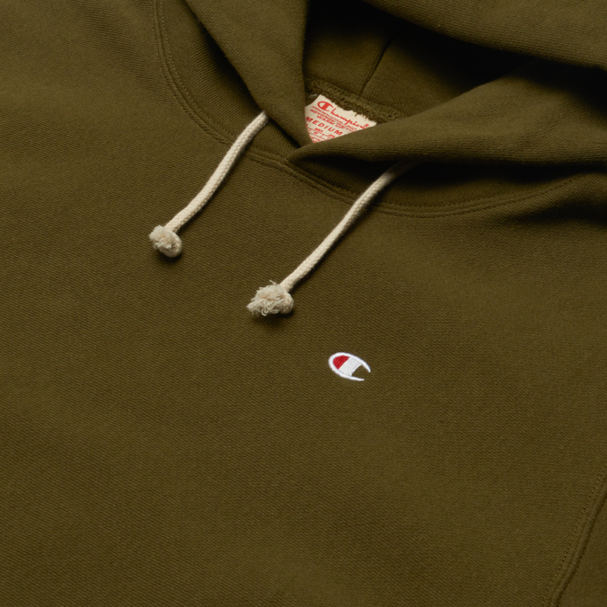 Мужская толстовка Champion Reverse Weave, цвет оливковый, размер S 216496-GS556 C Logo Hoodie Custom Fit - фото 2