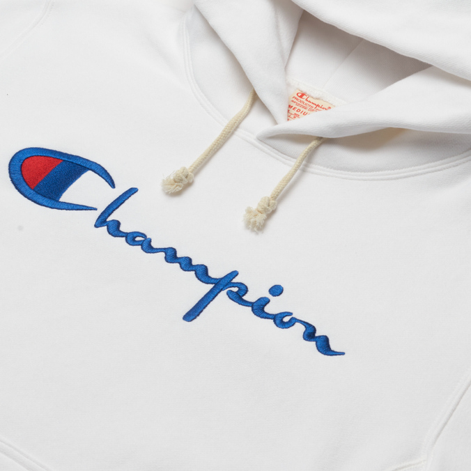 Мужская толстовка Champion Reverse Weave, цвет белый, размер S 216499-WW001 Script Logo Hoodie Custom Fit - фото 2