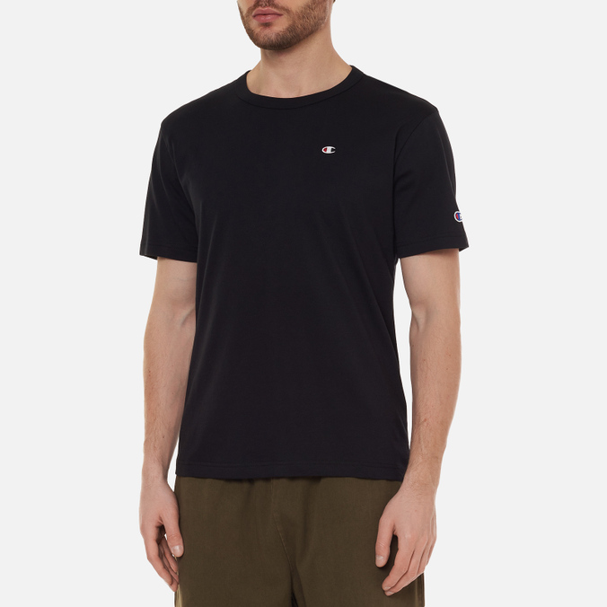 Мужская футболка Champion Reverse Weave, цвет чёрный, размер S 216545-KK001 Basic C Logo Crew Neck Comfort Fit - фото 3
