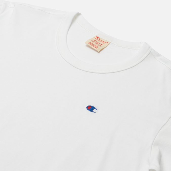 Мужская футболка Champion Reverse Weave, цвет белый, размер S 216545-WW001 Basic C Logo Crew Neck Comfort Fit - фото 2