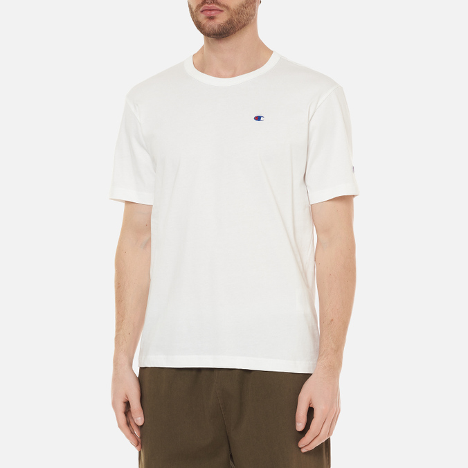 Мужская футболка Champion Reverse Weave, цвет белый, размер S 216545-WW001 Basic C Logo Crew Neck Comfort Fit - фото 3