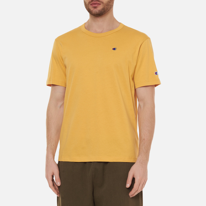 Мужская футболка Champion Reverse Weave, цвет жёлтый, размер L 216545-YS108 Basic C Logo Crew Neck Comfort Fit - фото 3