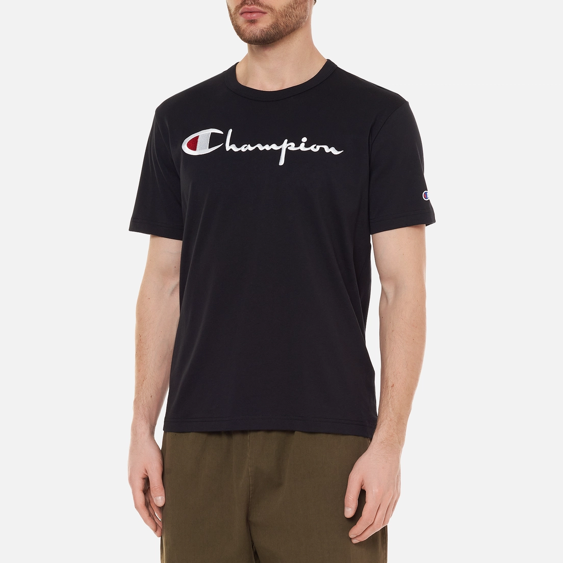 Champion Reverse Weave Мужская футболка Basic Big Script Logo Crew Neck Comfort Fit