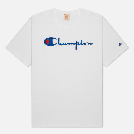 Мужская футболка Champion Reverse Weave Basic Big Script Logo Crew Neck Comfort Fit, цвет белый, размер L