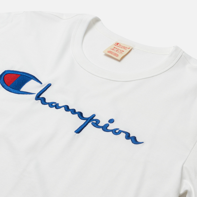 Мужская футболка Champion Reverse Weave, цвет белый, размер L 216547-WW001 Basic Big Script Logo Crew Neck Comfort Fit - фото 2