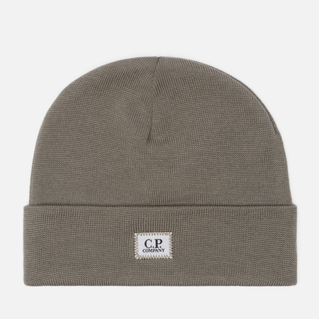 Шапка C.P. Company Extrafine Merino Wool Logo Label Ribbed, цвет бежевый