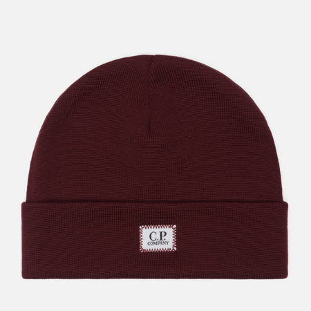 Шапка C.P. Company Extrafine Merino Wool Logo Label Ribbed, цвет бордовый