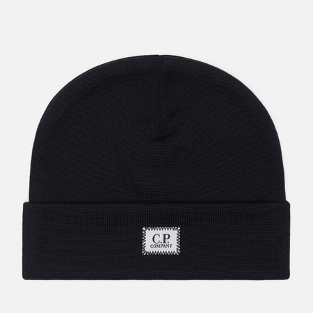 Шапка C.P. Company Extrafine Merino Wool Logo Label Ribbed, цвет синий