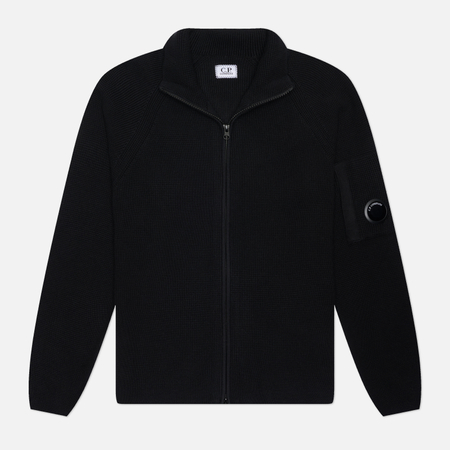 Мужской свитер C.P. Company Waffle Knit Cotton Zip Lens, цвет чёрный, размер XXXL