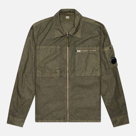 Мужская рубашка C.P. Company Cotton Plain Face Resined Zipped Lens Overshirt, цвет оливковый, размер XL