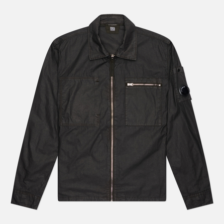 Мужская рубашка C.P. Company Cotton Plain Face Resined Zipped Lens Overshirt, цвет чёрный, размер S