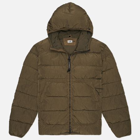 Мужской пуховик C.P. Company Chrome-R Goggle Down Hooded, цвет оливковый, размер S