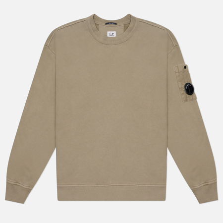 Мужская толстовка C.P. Company Brushed And Emerized Diagonal Fleece Mixed Boxy Crewneck Lens, цвет бежевый, размер XXL