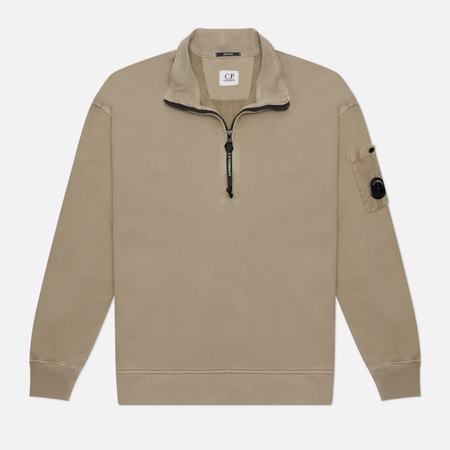 Мужская толстовка C.P. Company Brushed And Emerized Diagonal Fleece Mixed Boxy Half-Zip Lens, цвет бежевый, размер L