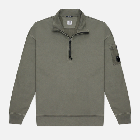 Мужская толстовка C.P. Company Brushed And Emerized Diagonal Fleece Mixed Boxy Half-Zip Lens, цвет серый, размер L