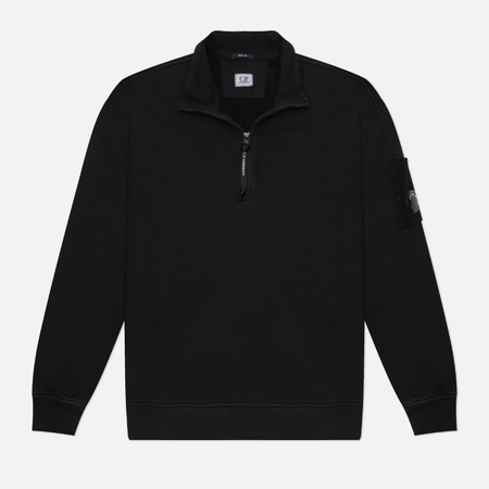 Мужская толстовка C.P. Company Brushed And Emerized Diagonal Fleece Mixed Boxy Half-Zip Lens, цвет чёрный, размер XL