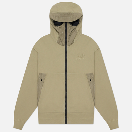 Мужская толстовка C.P. Company Diagonal Raised Fleece Mixed Boxy Hoodie, цвет бежевый, размер S