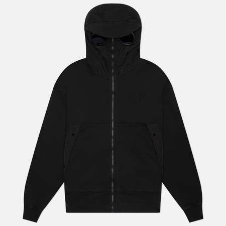 Мужская толстовка C.P. Company Diagonal Raised Fleece Mixed Boxy Hoodie, цвет чёрный, размер L