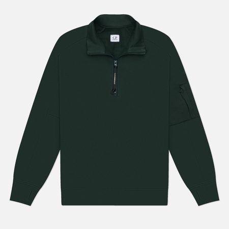Мужская толстовка C.P. Company Diagonal Raised Fleece Half-Zip Lens, цвет зелёный, размер L