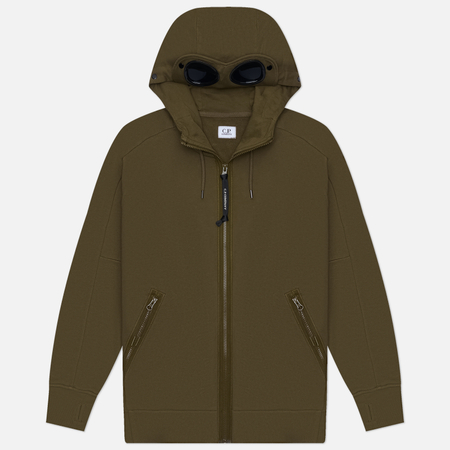 Мужская толстовка C.P. Company Diagonal Raised Fleece Goggle Zip, цвет оливковый, размер S