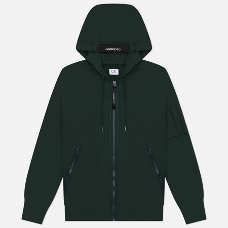 Мужская толстовка C.P. Company Diagonal Raised Fleece Zip Lens Hoodie, цвет зелёный, размер S