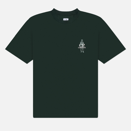 Мужская футболка C.P. Company 30/1 Jersey Comfort Logo Ribbed, цвет зелёный, размер XXL