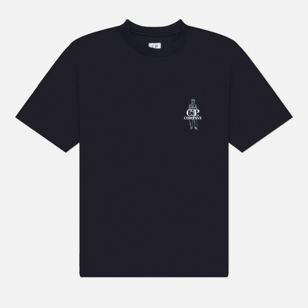 Мужская футболка C.P. Company 30/1 Jersey Comfort Logo Ribbed, цвет синий, размер XXL