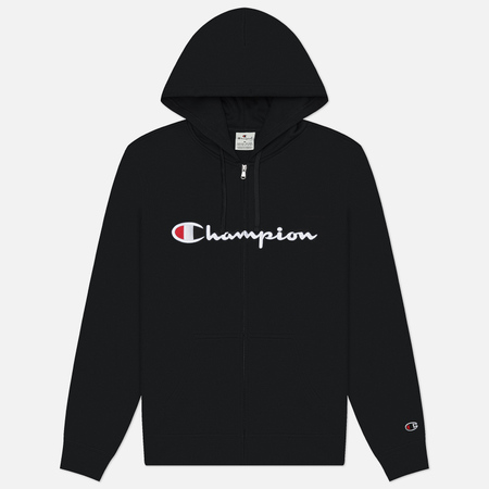 Мужская толстовка Champion Big Logo Fleece Full-Zip Hoodie, цвет чёрный, размер XXL