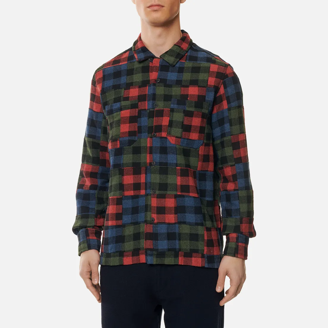 Universal Works Мужская рубашка Garage II Brushed Patchwork