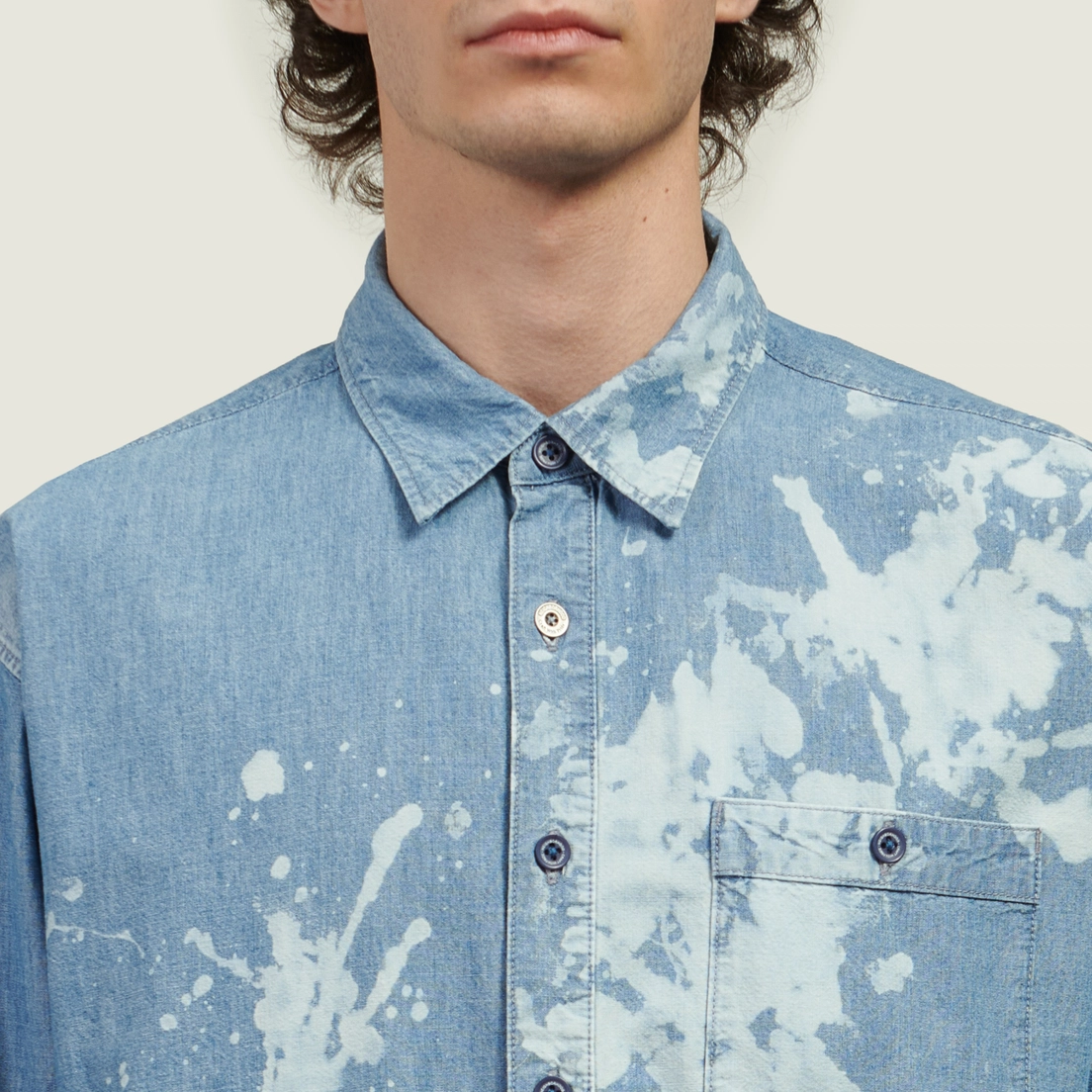Neighborhood Мужская рубашка Garment Bleach Chambray